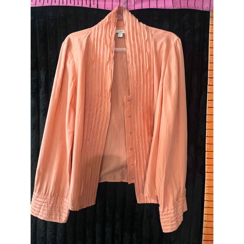 J.Jill Women’s Small Coral Pleated Shawl Collar Cardigan Blouse Lightweight